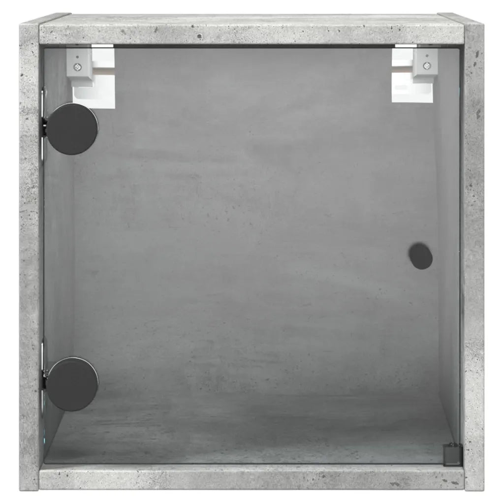 Comodino con Anta in Vetro-Tavolino da notte Grigio Cemento 35x37x35 cm