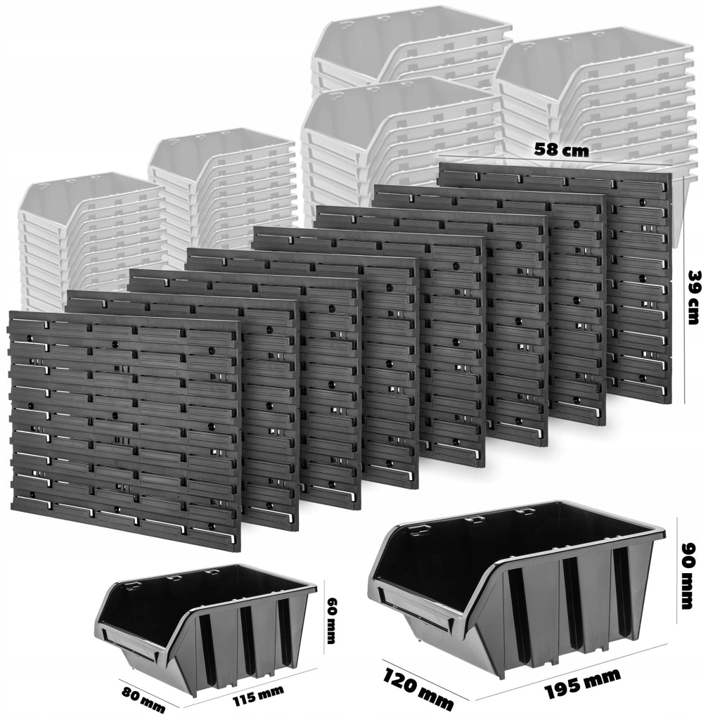 Pannello portautensili KADAX da parete per officina, 232x78 cm, 46 scomparti, 80 supporti, garage.