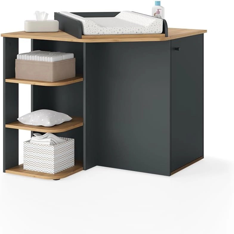 Fasciatoio Kristian, Antracite/Artisan, 85 x 77.3 cm con 3 scomparti chiusi, per l'utilizzo come fasciatoio e soluzione di stoccaggio