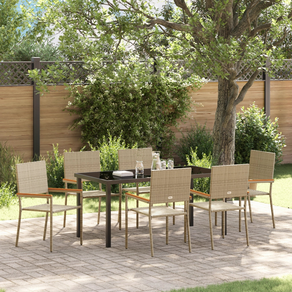 Set da Pranzo da Giardino 7 Pezzi Beige Polyrattan