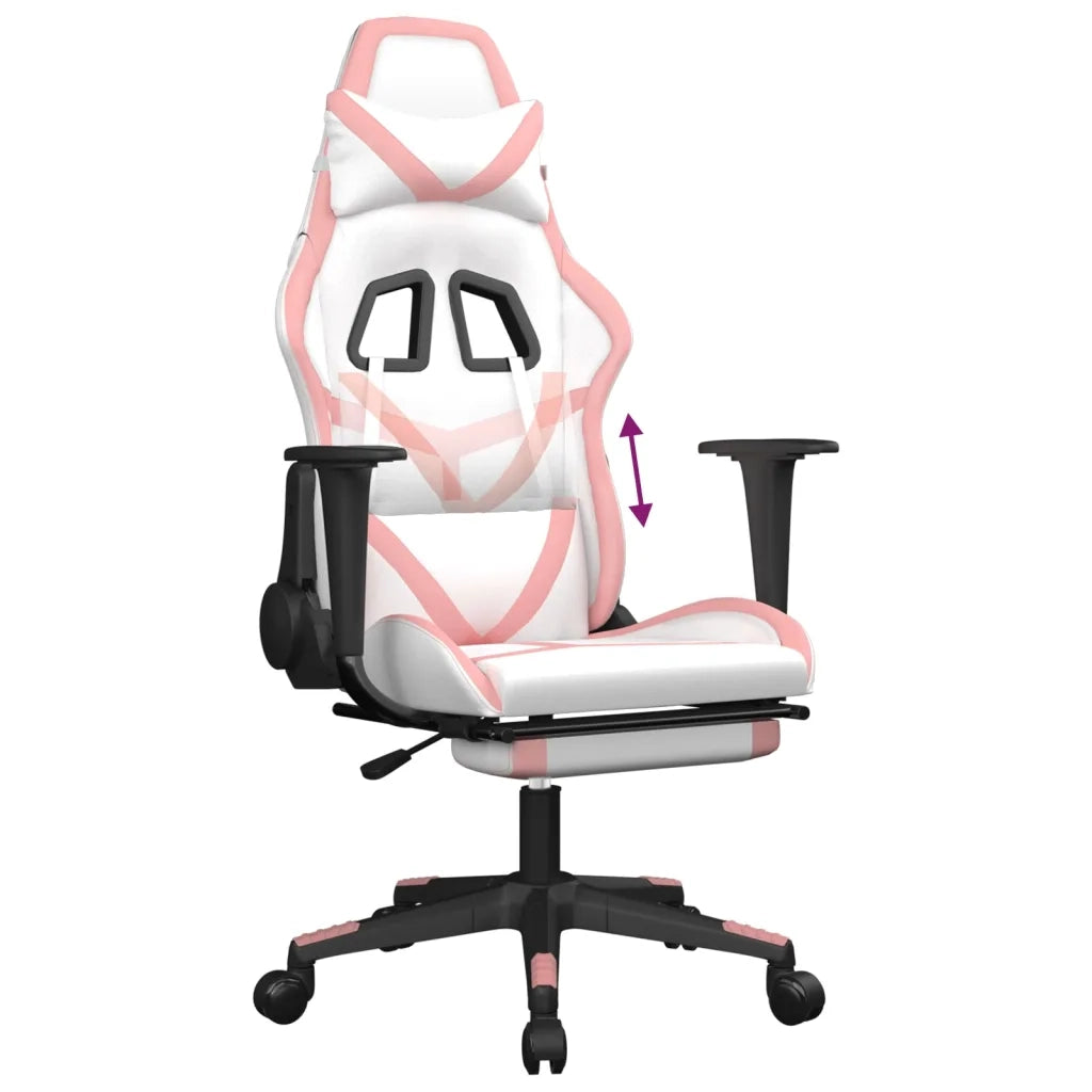 Sedia da Gaming con Poggiapiedi Bianco e Rosa in Similpelle cod mxl 57647