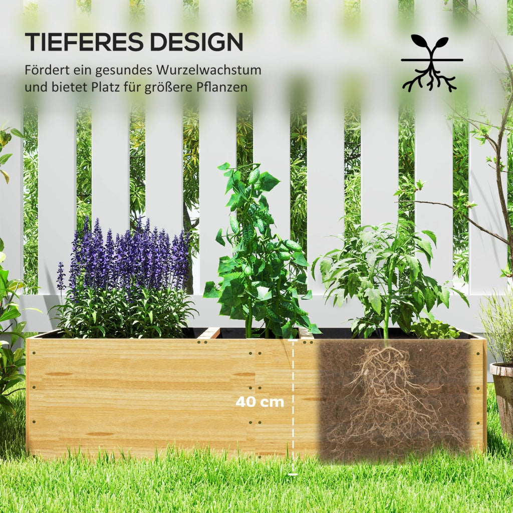 Hochbeet in legno con 3 zone ¨C zephmum ¨C 140x60x40 cm