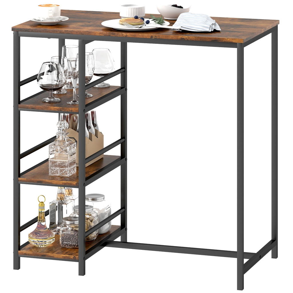 Tavolo da bar con ripiani ¨C zephmum ¨C 90x50x90.5 cm, marrone rustico, nero