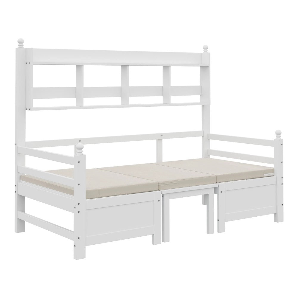 Letto Singolo Multifunzione con Scrivania e Libreria ¨C MINIMAL ¨C Legno Massello Bianco 90x200