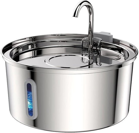 Fonte per Animali - 3.2 L - Acciaio Inossidabile - Fonte per Animali con Finestra - Fonte per Animali con Adattatore e Porta USB