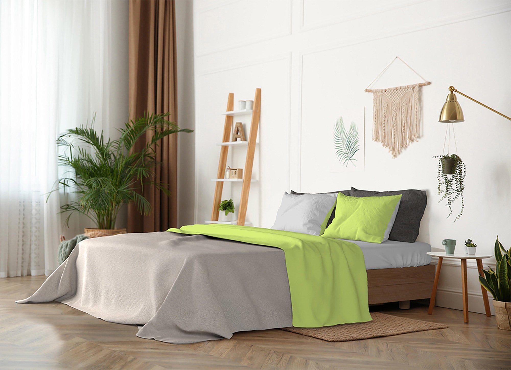 Set Lenzuola Singolo Sopra Sotto e Federe DoublefaceAcido/Grigio Chiaro