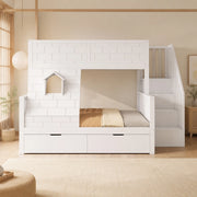 DESMIU Lit superposé 90 × 200 cm con 2 cassetti e scala contenitore, 1 posto in legno, senza materasso, bianco