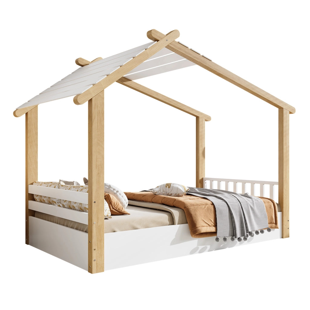 Letto Singolo per Bambini in Legno di Pino ¨C MINIMAL ¨C Bianco/Naturale, 90x200