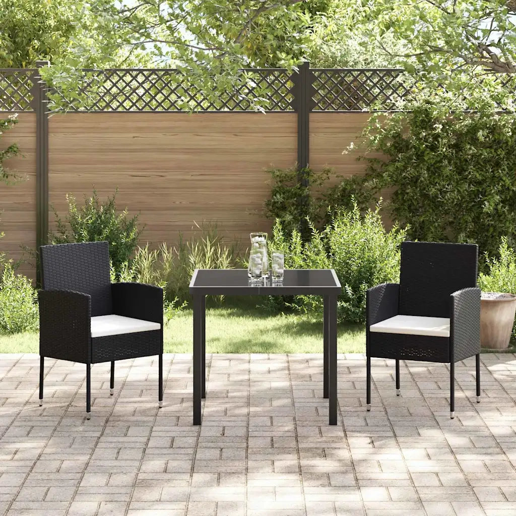 Set da Pranzo per Giardino con cuscino 3 pcs Nero polyrattan