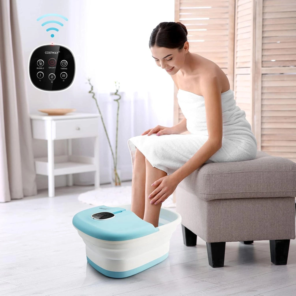 Pediluvio Massaggiatore Piedi Elettrico, Pediluvio Idromassaggio Plantare Pieghevole con Telecomando, 3 Temperature Regolabili, Timer, Fino al 45 (blu)