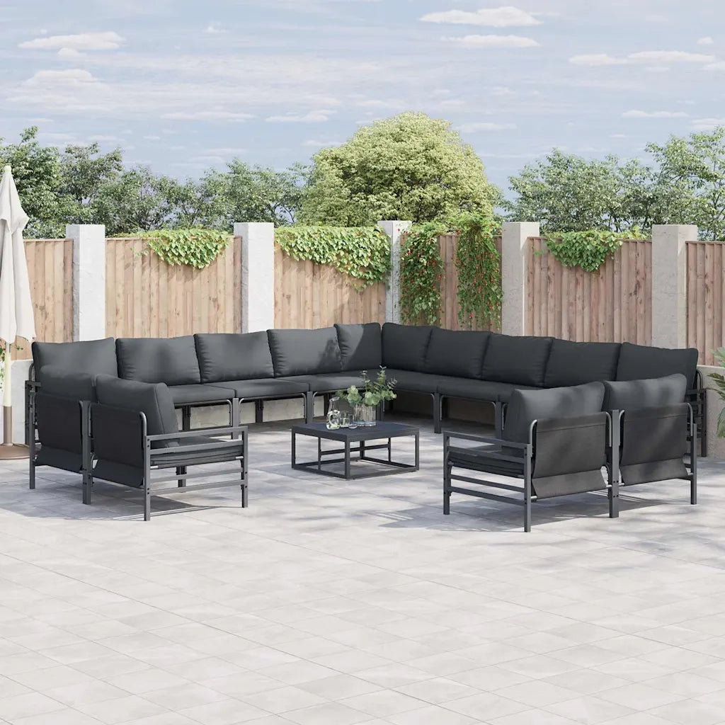 Set Divano da Giardino con cuscino 13 pcs Nero Acciaio 3379038