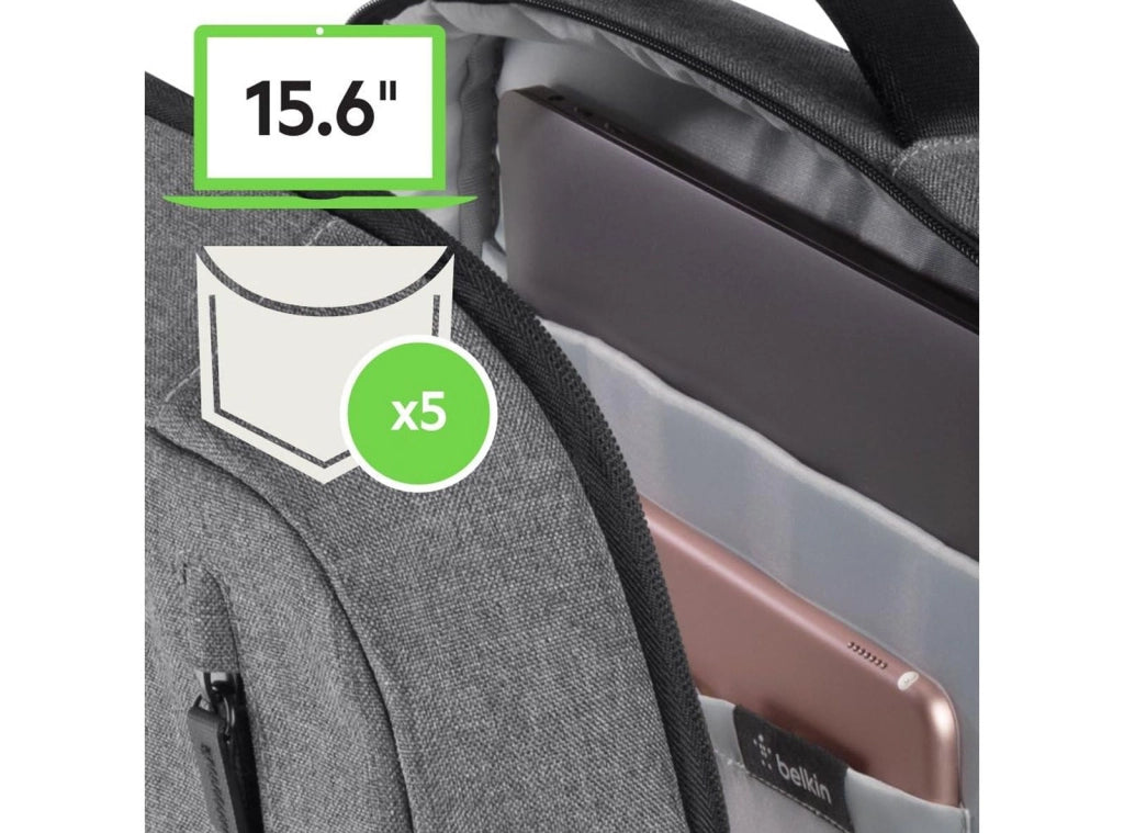 Zaino Porta PC 15.6 Pollici Belkin Classic Pro F8N900btBLK da Lavoro Università e Viaggio con Fascia Trolley Grigio