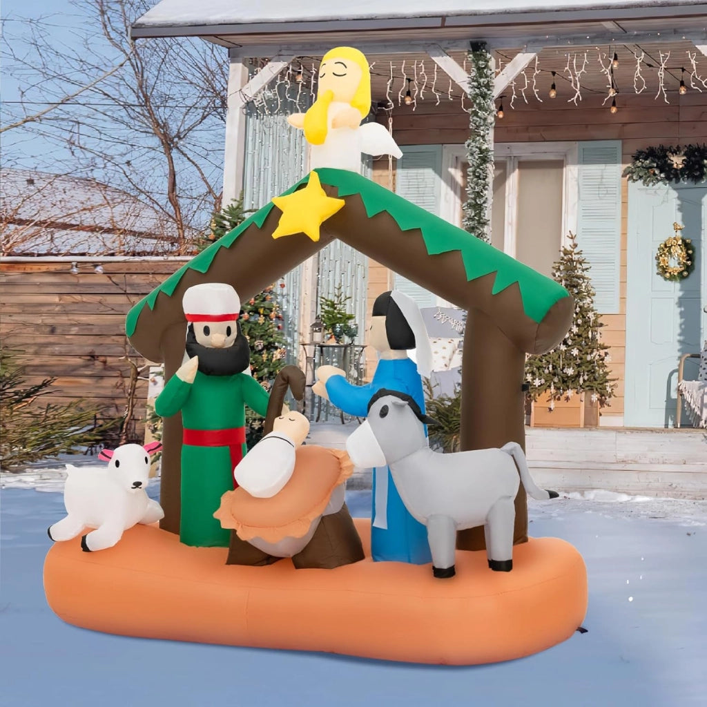 Decoration Noel, Presepe di Natale Natività, gonfiabile, 172 x 76 x 180 cm, con 7 luci LED lucide, soffiatore incorporato, decorazione natalizia per esterni e interni per giardino, cortile