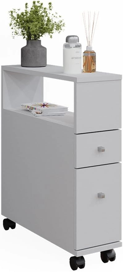 Cassettiera da bagno Fynn, Bianco, 17.6 x 61.6 cm con 2 cassetti, da parete per la conservazione di accessori da bagno