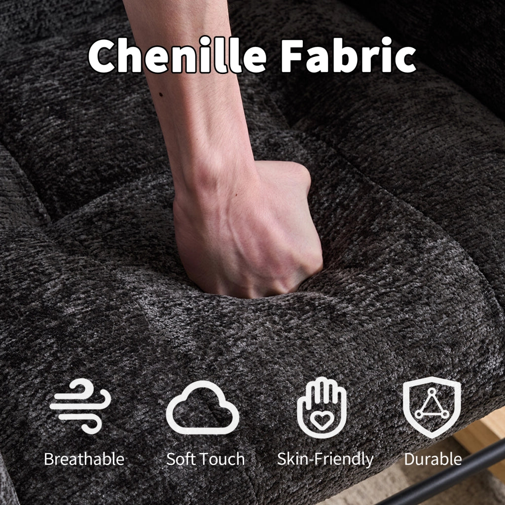 Poltrona Dondolo per Camera dei Bambini ¨C zephmum ¨C Chenille, Nero, Schienale Alto