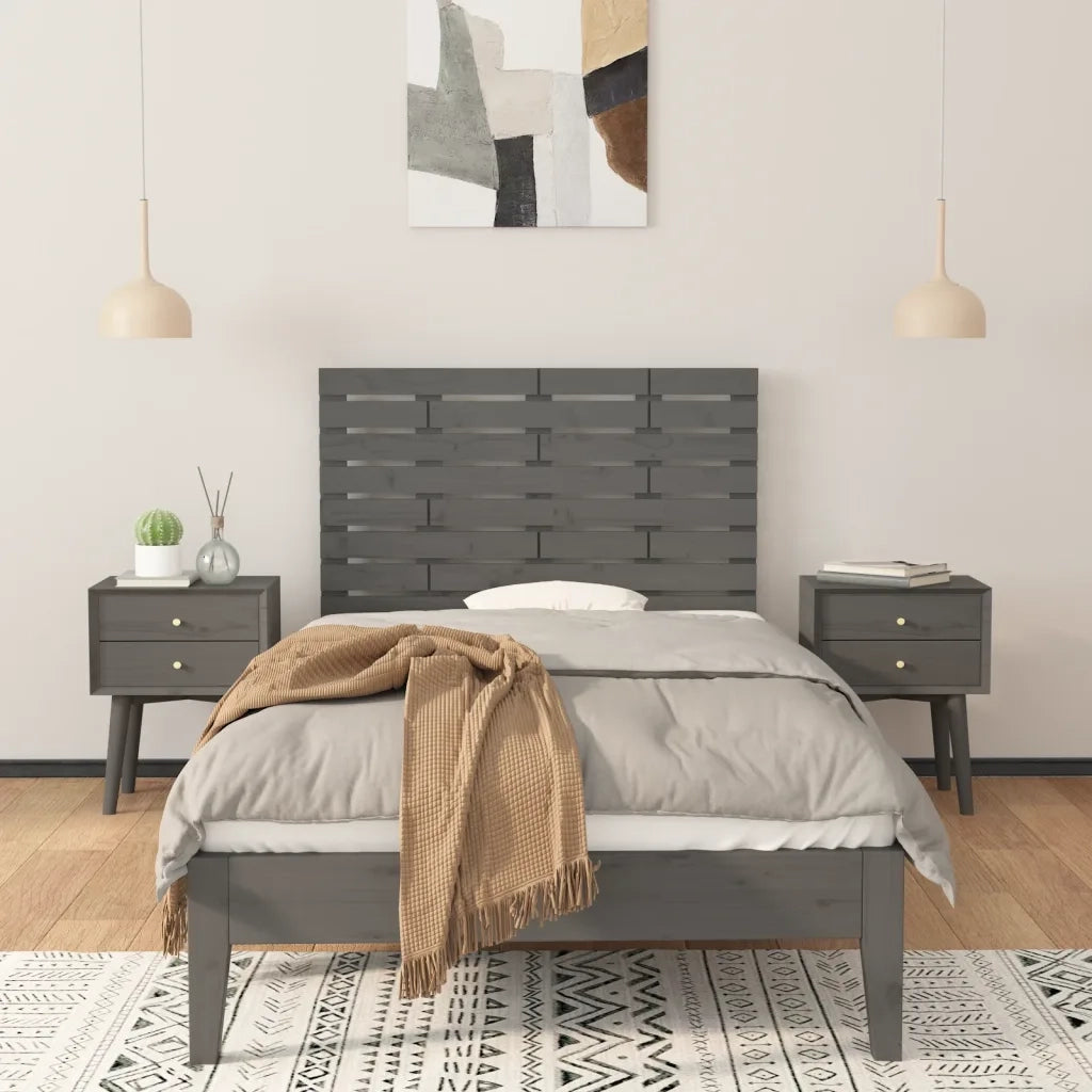 Testiera | Testata da Parete Grigia 106x3x63 cm in Legno Massello di Pino