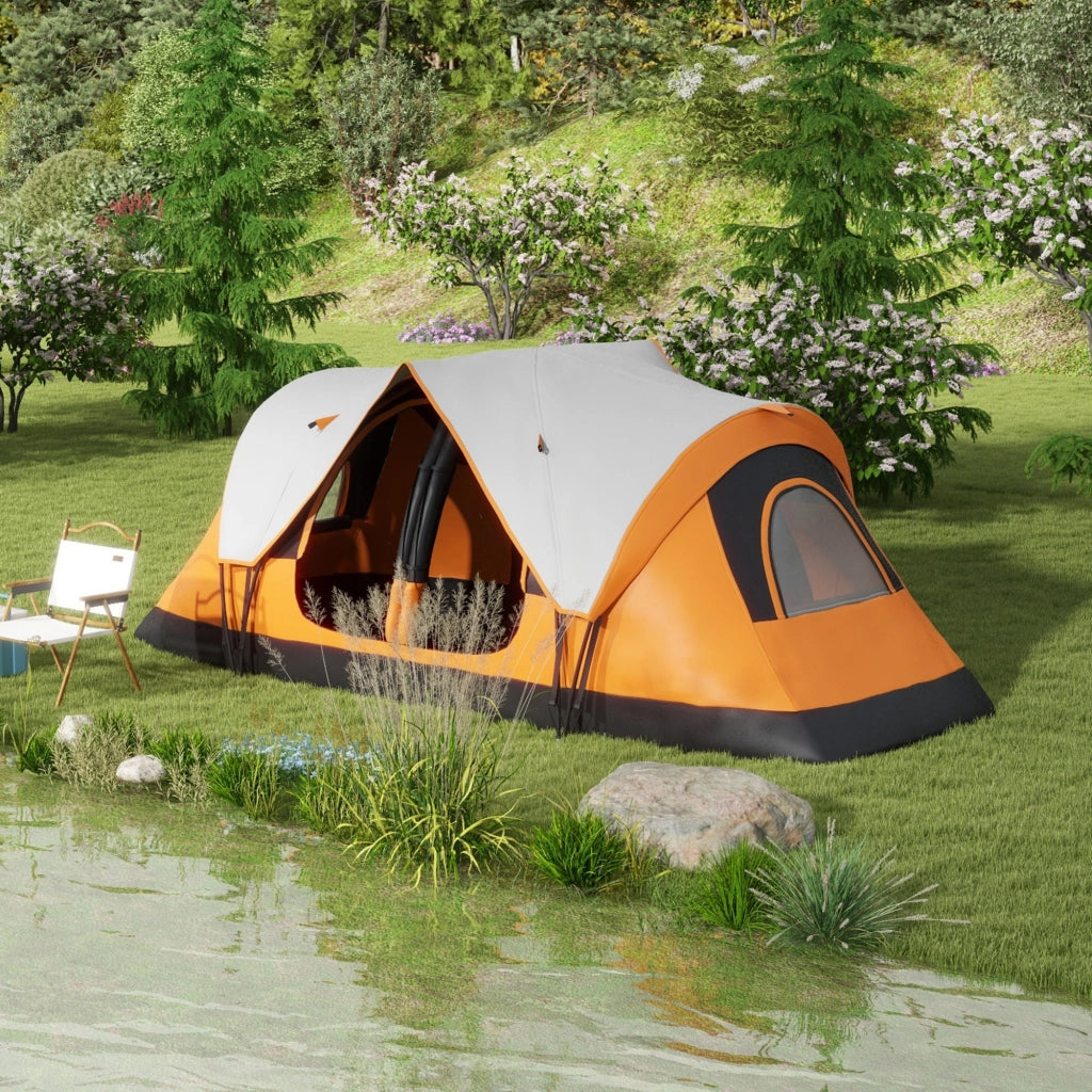 Tenda da campeggio; tenda a tunnel per 8 persone; con gancio per luce; finestra a rete; 2 stanze; tenda familiare ultravento con borsa da trasporto; tenda gruppo idropellente da 2000mm per il campeggio; giardino; arancione