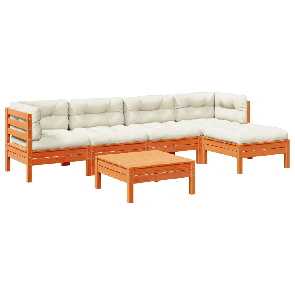 Set Divani Giardino 6pz con Cuscini Marrone Cera Massello Pino 3299405
