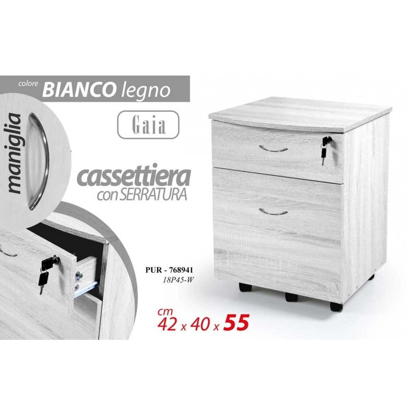 Cassettiera da ufficio bianca con cassetti chiave e rotelle cm 42 x 40 x 55 h