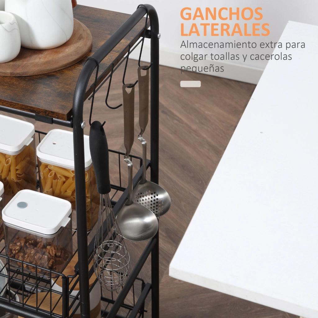 Carrello Portautensili da Cucina con 3 Ripiani e Ruote ¨C zephmum ¨C 60x38x85,5 cm Marrone
