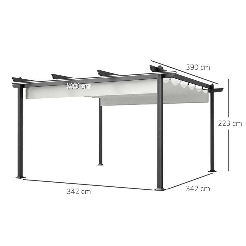 GAZEBO PERGOLA 4X4 M CON TETTUCCIO RETRATTILE, 8 VITI E 8 PICCHETTI IN ALLUMINIO, POLIESTERE E METALLO, BIANCO