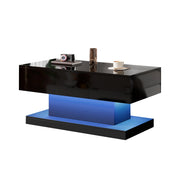 Tavolino da caffè con piano alzabile; vano contenitore e LED - per soggiorno - in truciolare - 100x50x45 cm - nero
