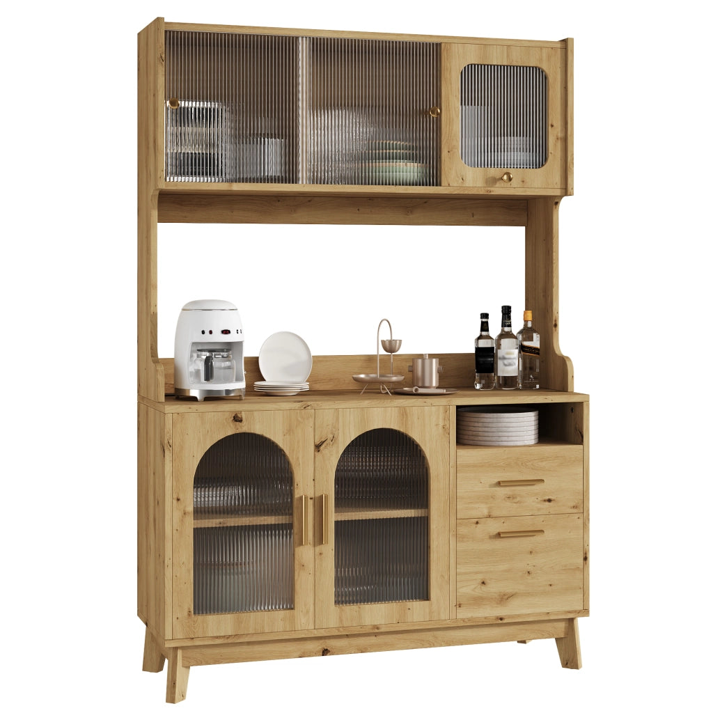Credenza alta 120x40x178 cm con prese integrate e porte USB, effetto legno