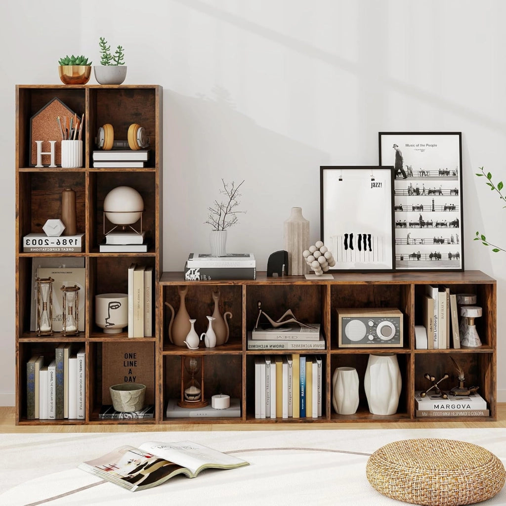 Libreria a 8 scomparti, scaffale autoportante con 2 fusibili ribaltabili, utilizzabile verticale/orizzontalmente, per soggiorno, studio, camera da letto, 121,5 x 29 x 61 cm (marrone)