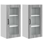 Pensile da cucina | Mobile in vetro da parete PORTO 2 pz Grigio Sonoma