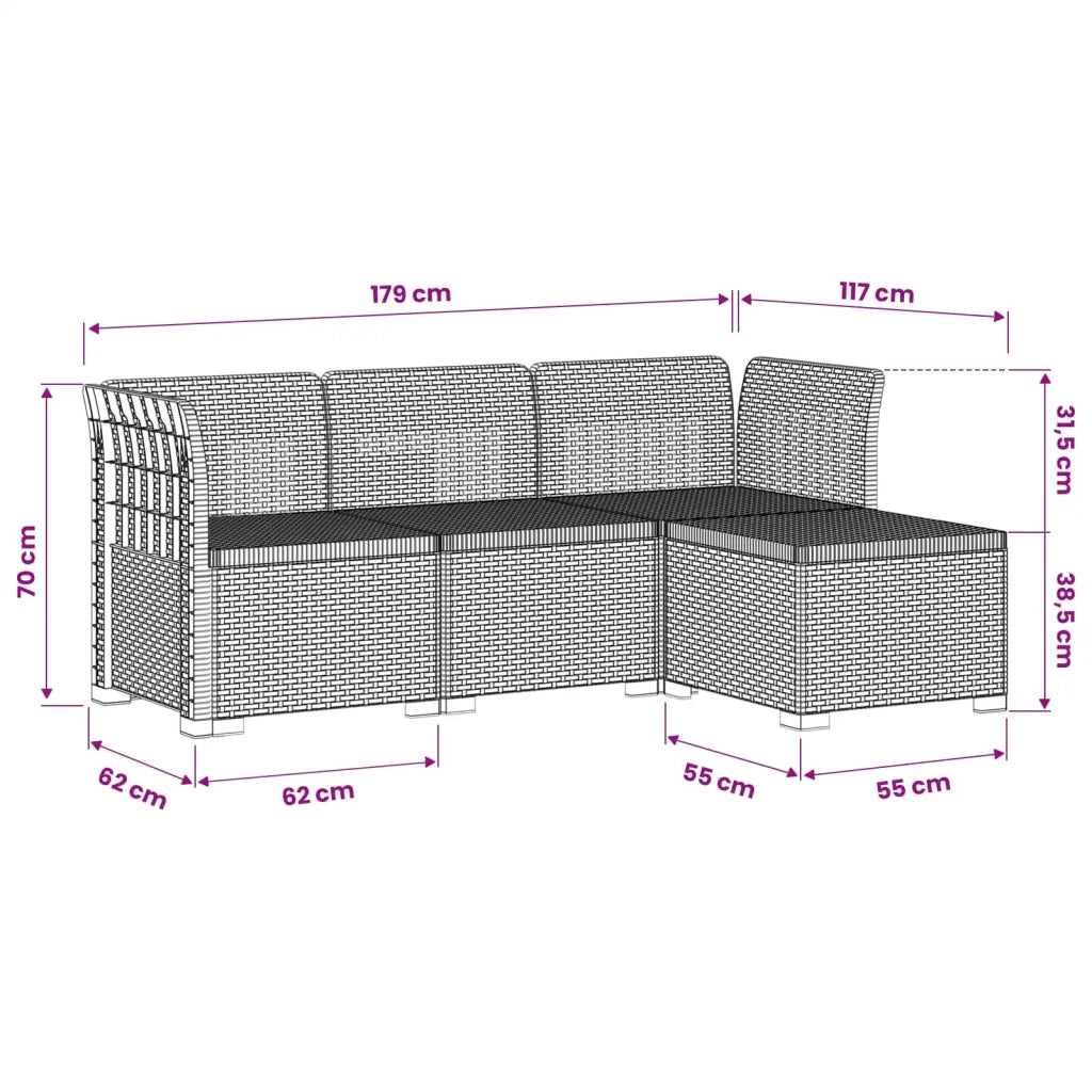 Divano da giardino 4 posti aspetto rattan PP Marrone 3443923