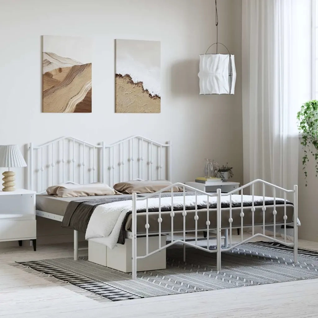 Giroletto con Testiera e Pediera-Struttura Letto Metallo Bianco 135x190 cm 480728