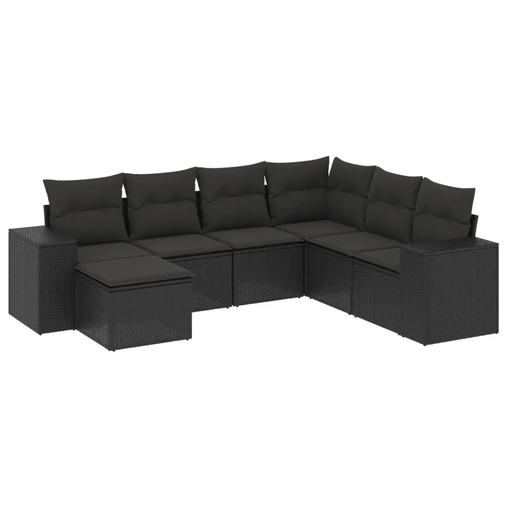 Set Divani da Giardino con Cuscini 7pz Nero Polyrattan