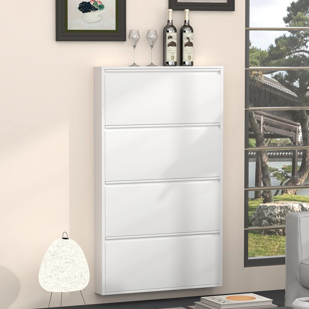 SCARPIERA A PARETE 89x45x13,5 cm Metallo Bianco con cassetti ribaltabili