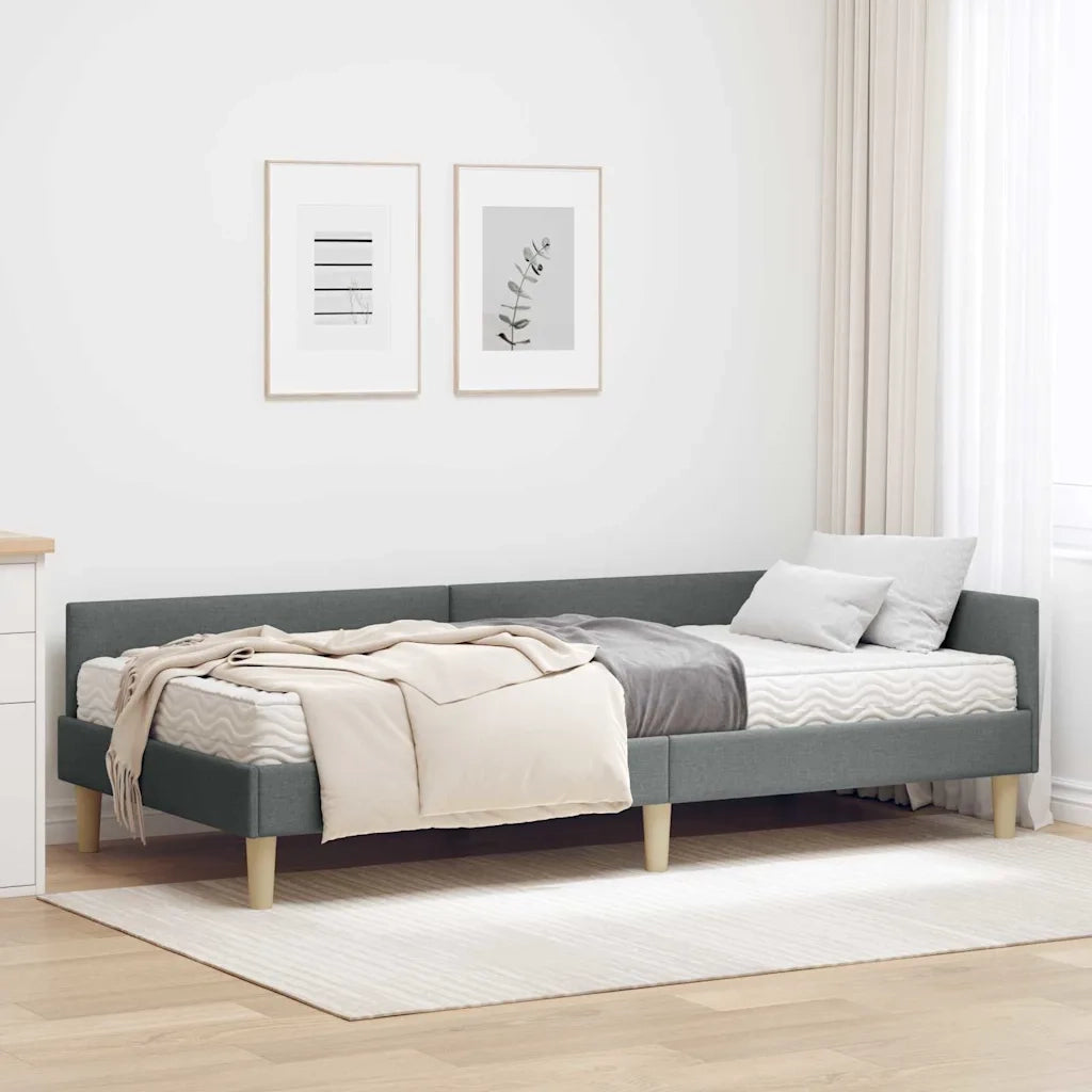 Struttura Letto Angolare con Materasso 2 pcs Grigio Tessuto
