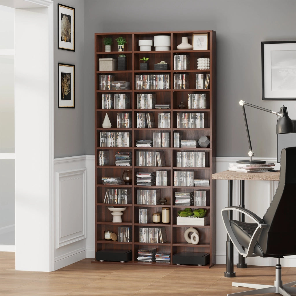 Libreria per CD e DVD con 36 scomparti ¨C zephmum ¨C marrone 102x23.5x195 cm