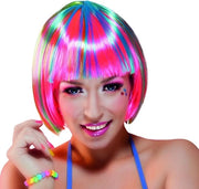 Pruika Colorata a Fili di Vetro, Bob, Capelli, Neoncolori, Disco, Arcobaleno, Costumi, Carnevale, Festa Tematica