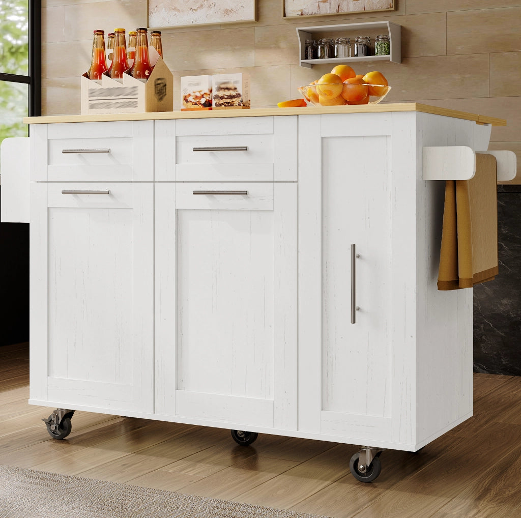 Isola da cucina 110x46x90;5 cm; piano ribaltabile; MDF e metallo bianco