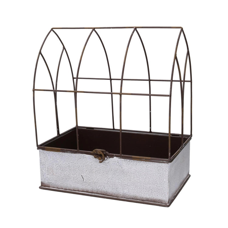 Portavaso metallo 1-2 gabbia bianco rettangolare cm 36x25h13/44