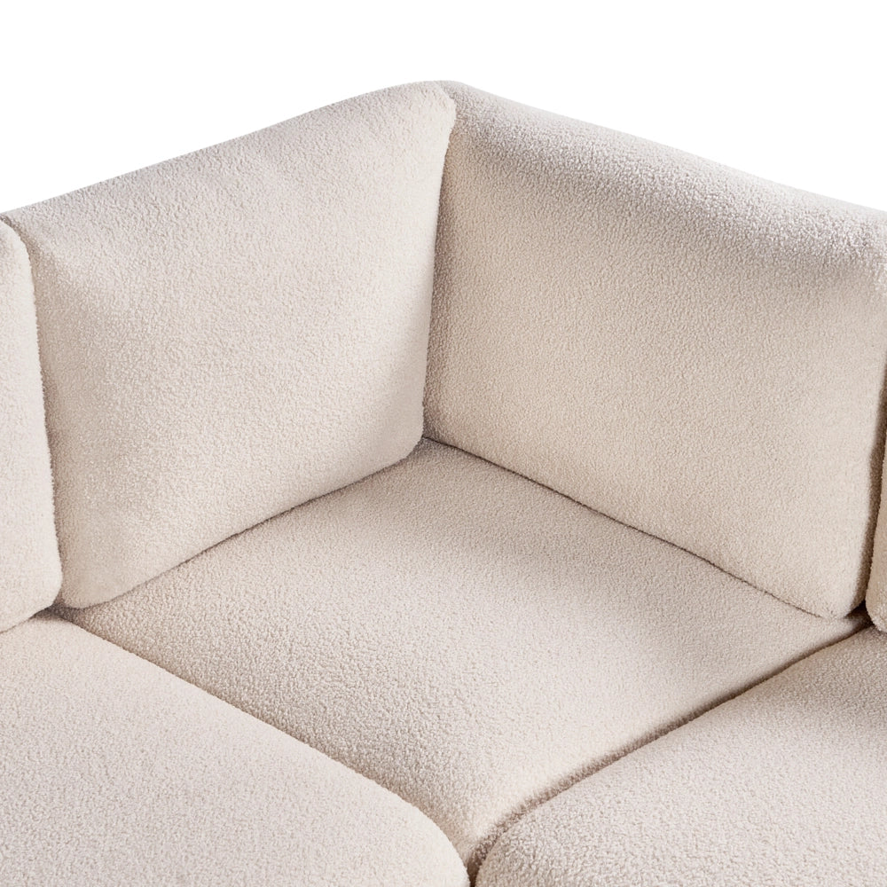 Divano angolare sinistro Bianco sporco Boucle Divano componibile a 5 posti con cuscini Soggiorno moderno