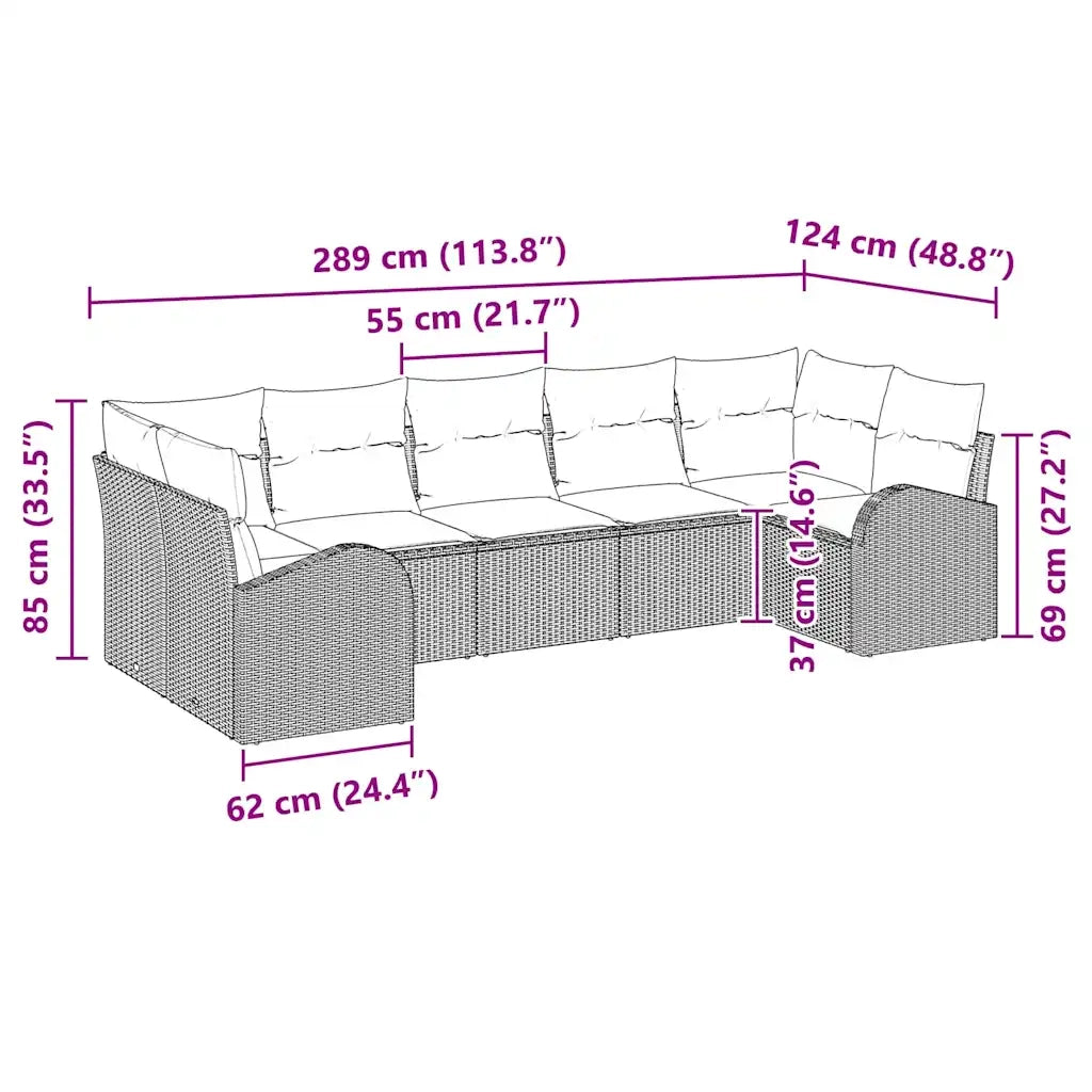 Set Divano da Giardino 7 pcs Nero Rattan in Polipropilene 3346187