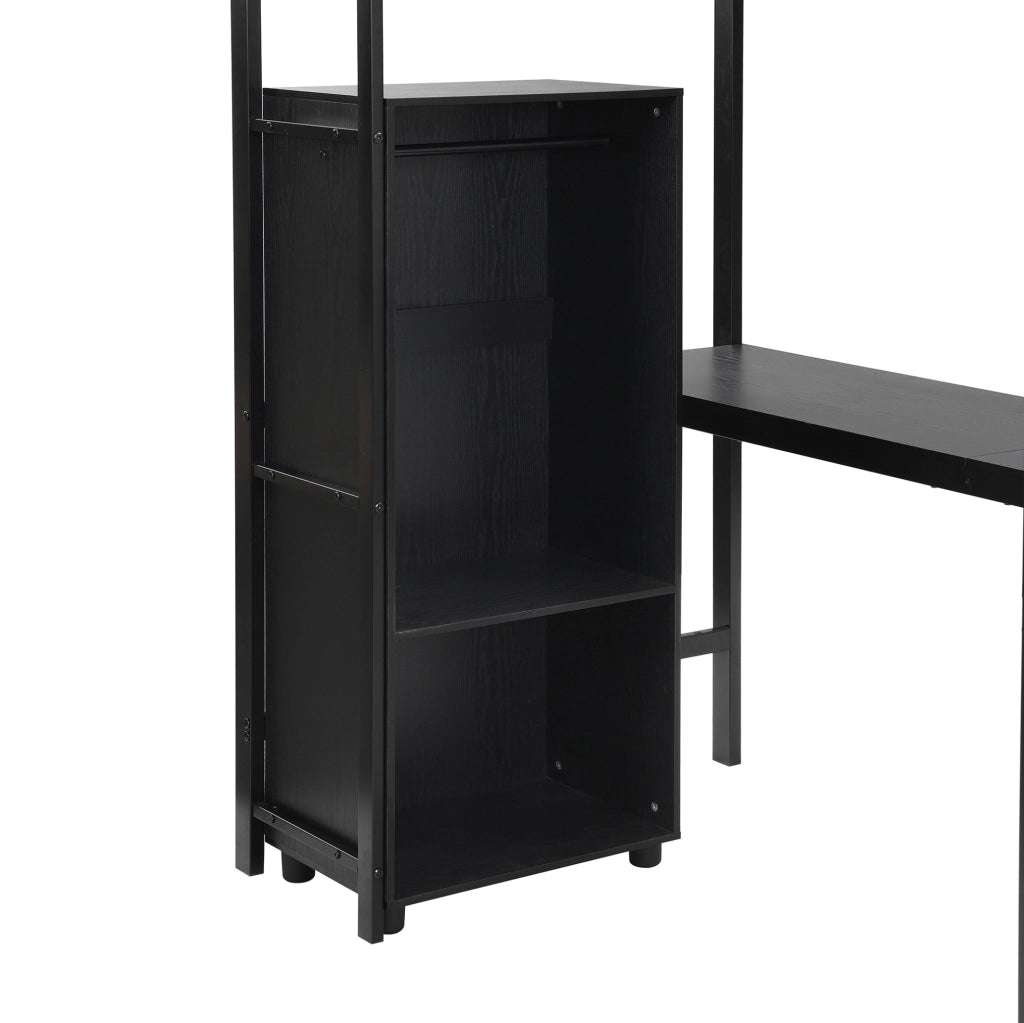 Letto a castello 90x200 cm con scrivania e armadio in metallo nero