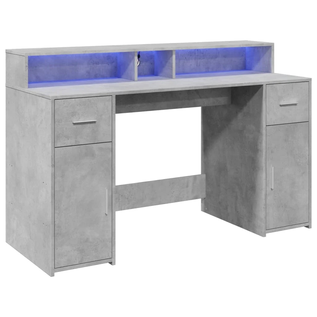 Scrivania tavolo postazione di lavoro mobile per computer scrivania da studio con luci a LED 140 x 55 x 91 cm legno ingegnerizzato grigio 02_0023799