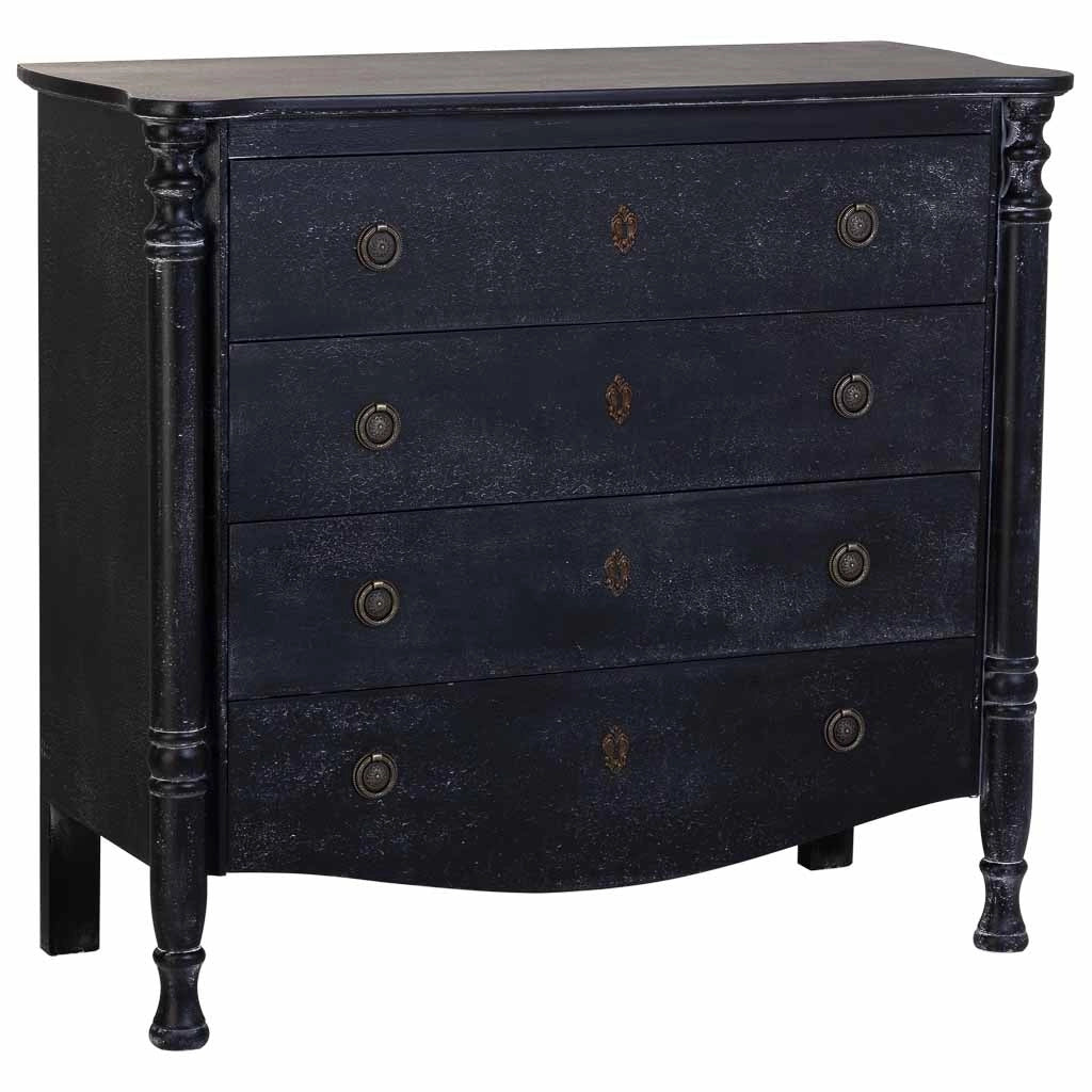 Comò in legno laccato nero invecchiato con 4 cassetti 100x40x90h cm
