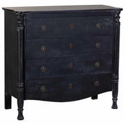 Comò in legno laccato nero invecchiato con 4 cassetti 100x40x90h cm