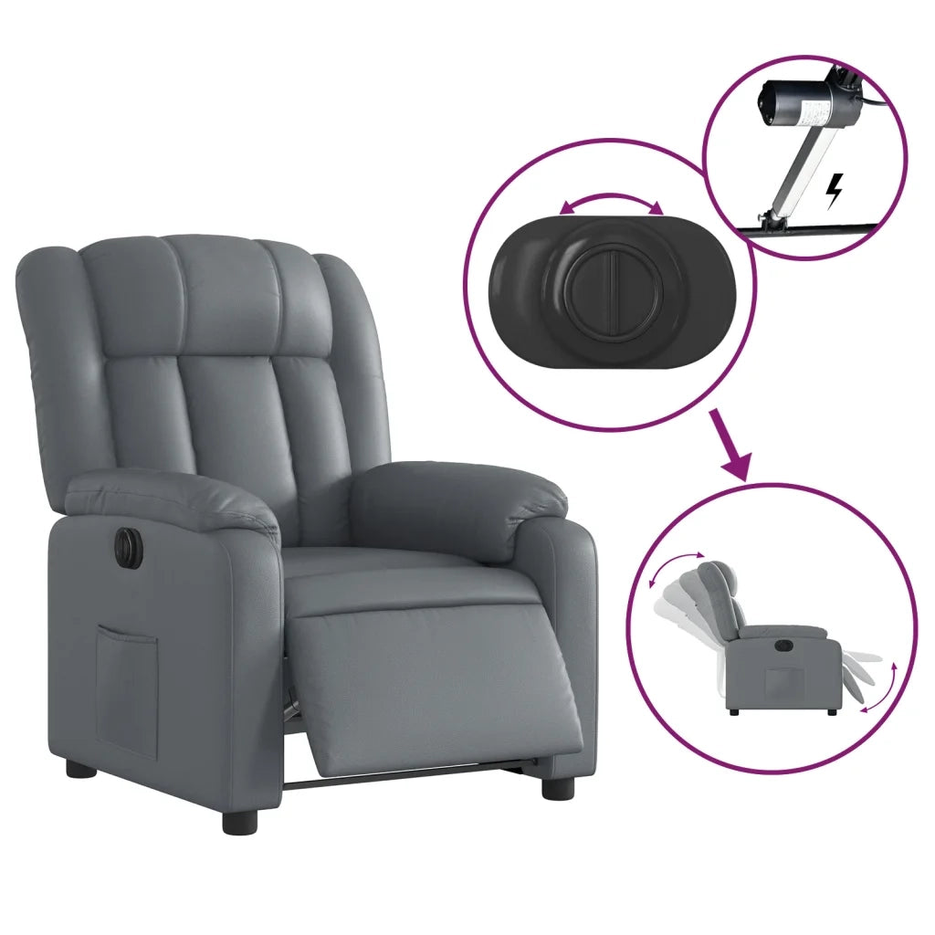 Poltrona | Sedia Relax Reclinabile Elettrica Grigia in Similpelle