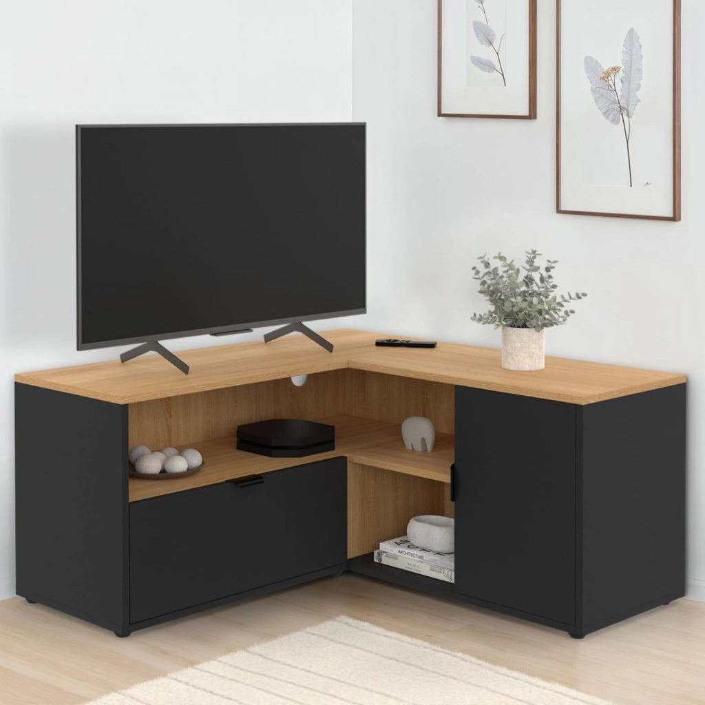Mobile TV angolare BALTAZAR 90 x 90 cm in faggio e nero