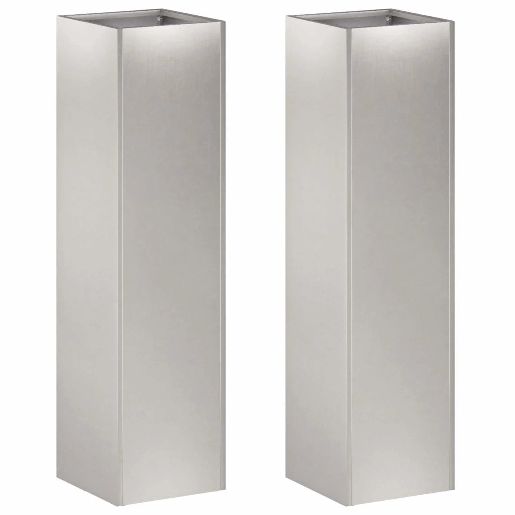 Vaso da giardino 2 pz Argento 20 x 20 x 75 cm Acciaio Inox 8005325