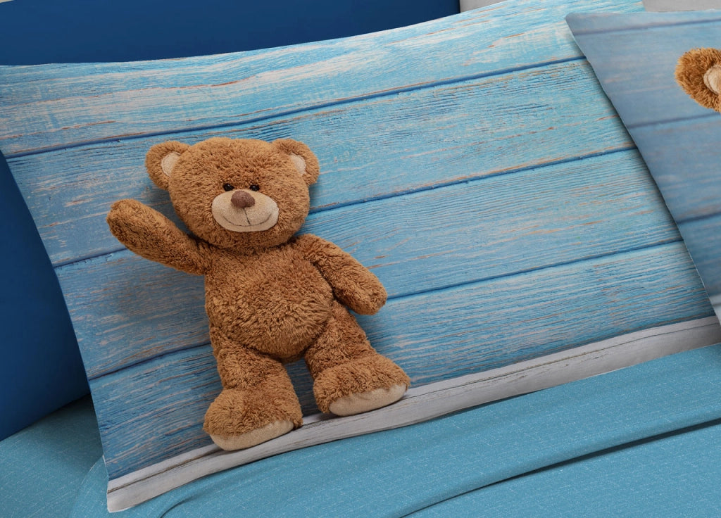 Completo Lenzuola In 100% Cotone Linea Digitale Spin-Off Fantasie Varie Estate - Matrimoniale - Teddy Bear