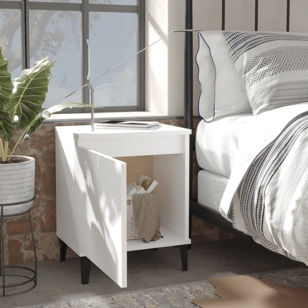 Comodini | Armadio da Notte | Mobiletto da notte con Gambe in Metallo Bianco 40x30x50 cm