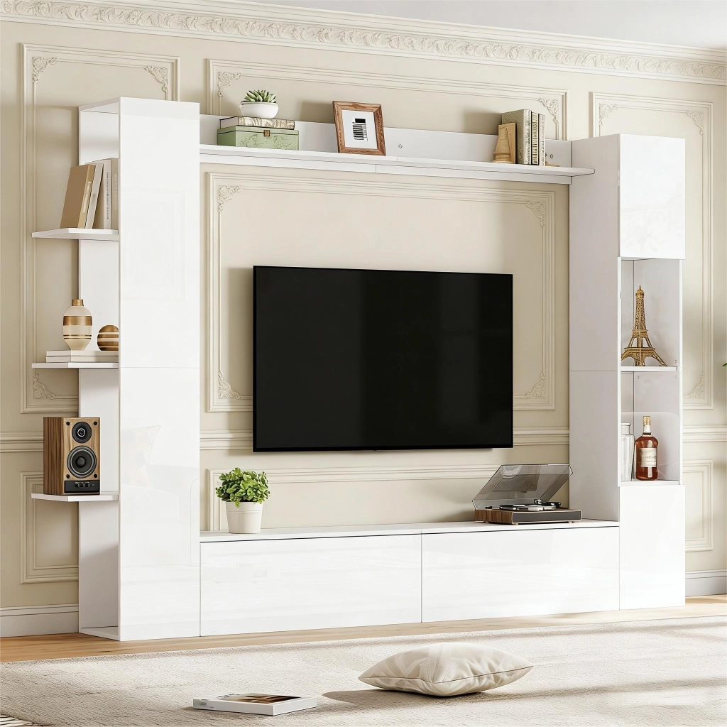 Mobile Parete Soggiorno con Vetrina e TV ¨C MINIMAL ¨C Bianco